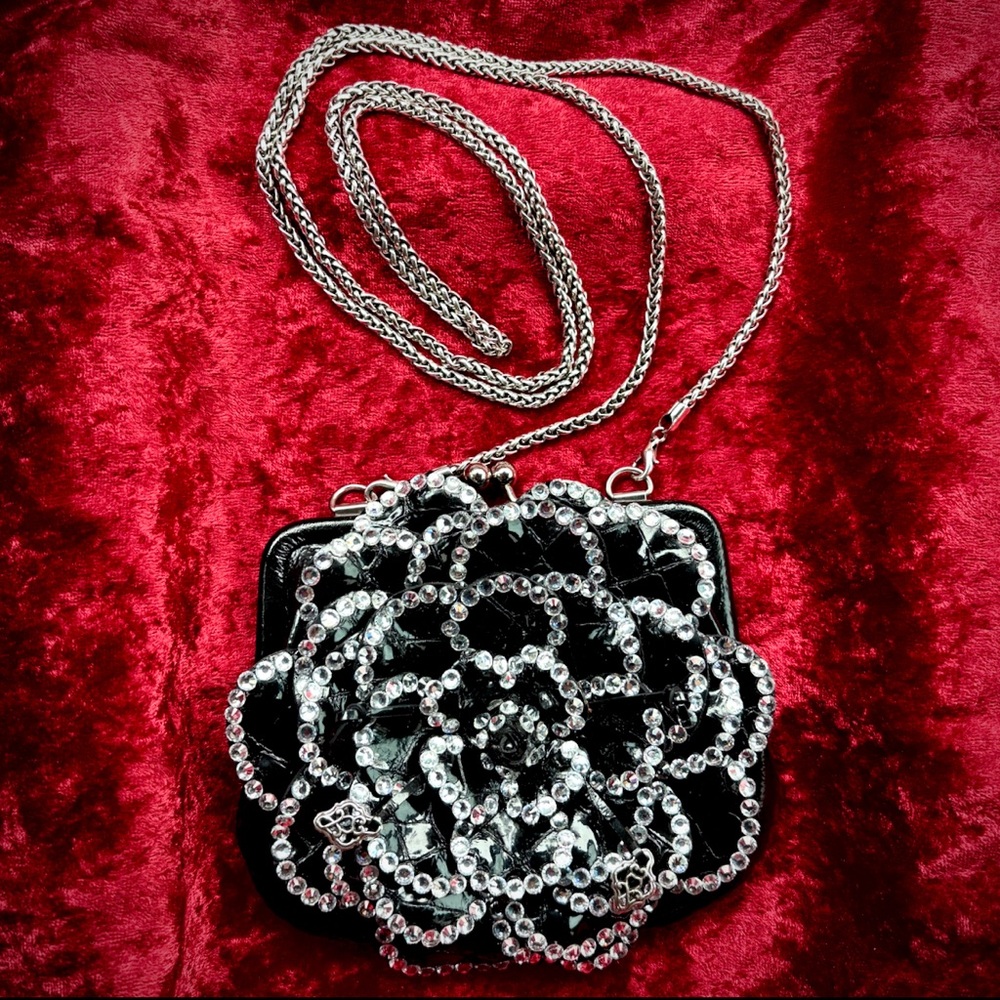 Brighton Black Roselie Patent Leather Bling Coin Purse Bag Pewter Bedazzled Cute - Picture 3 of 17